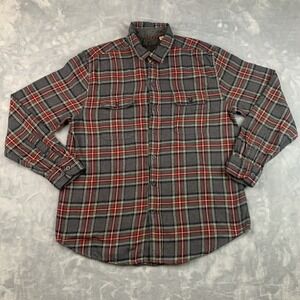 Woolrich Shirt Mens Large Flannel Gray Red Tartan Plaid Button Up